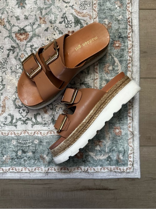 Madden Girl Shoes - Madden Girl Tan Platform Slide Sandals